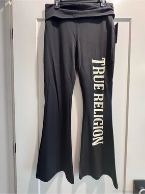 True Religion Jet Black Roll Down Wide Leg Pants